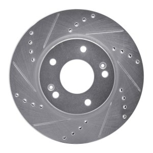 Hyundai Ioniq Brake Rotor (1) - Front Left - R1 Concepts - Drilled & Slotted - Silver - `17-`22